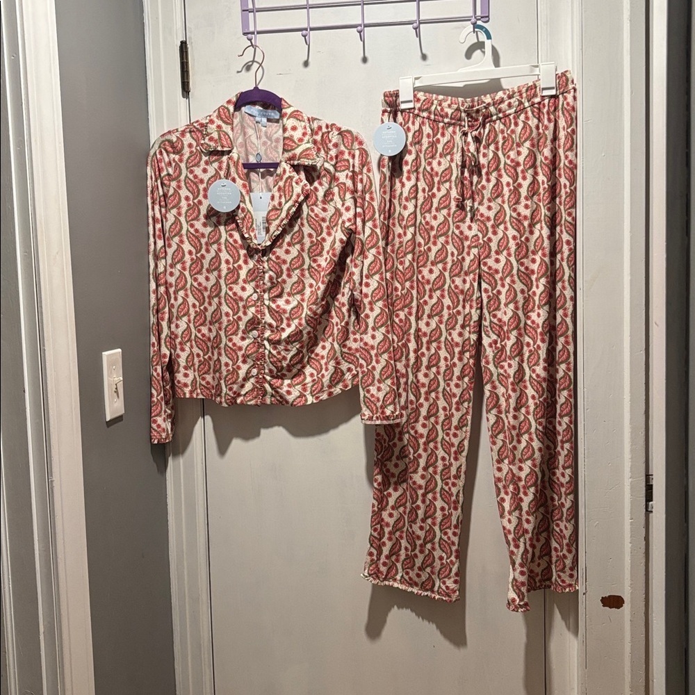 New NWT HILL HOUSE Eleni pajama set birch vine stripe size small - Picture 2 of 9